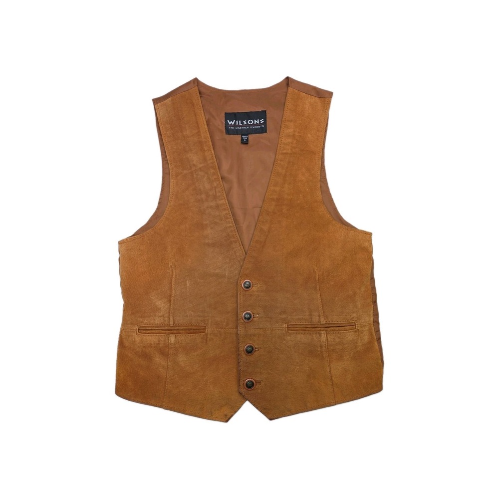 Wilsons Leather Suede Tan Vest Waistcoat Mens Sz S Western Workwear Cowboy